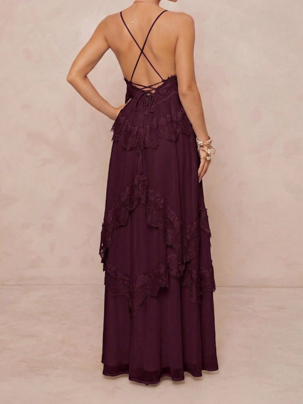 Purple Party Women's Lace Patchwork Casual Spaghetti Strap Dress - Picture 2 of 9